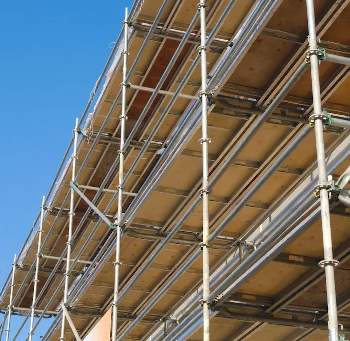 Multi-level scaffolding system installed for large construction project in Downey CA by Downey Scaffolding Rental